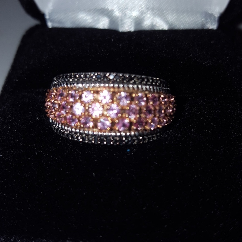 Platinum plated sterling pink sapphire ring